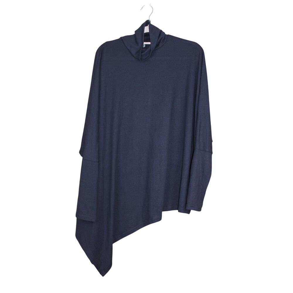 Stylewe Navy Blue Turtleneck Doman Long Sleeves Asymmetrical‎ Hem Top Size L